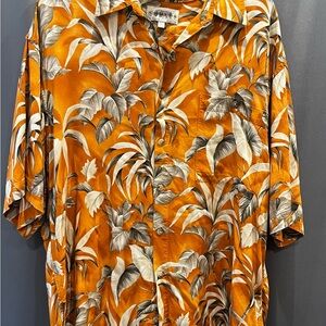 Vintage Campia Moda Hawaiian Style Vibrant Orange Floral Men's Shirt